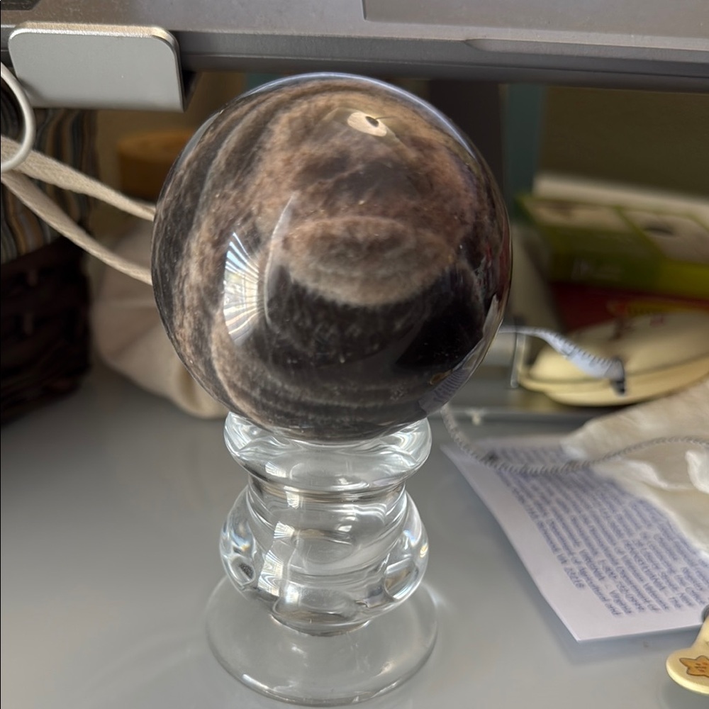 Black Moonstone Sphere with Stand